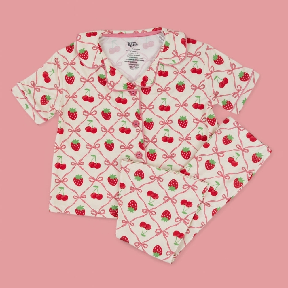 Kids Cherry Print Pajamas - CHERRY BOW BERRY DREAM GIRL'S FLARE SET